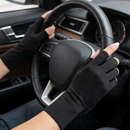 IZUS Women Cool Ice Silk Fingerless Driving Gloves Sunblock Non-Slip Outdoor Light-Thin Gloves Fishing Hiking Outdoor - color: 2set ( Pink+black)