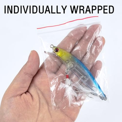 10Pcs Fishing Lures Minnow Bass Lure Jerkbait Topwater Hard Baits with Double Treble Hooks Flasher Feathers for Bass Trout Walleye Redfish Saltwater Freshwater 3.4in/0.3oz