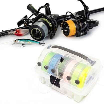 Aventik Clear Fishing Line Organizer Built-in Cutter & Silicone Holes 6C/8C Clear Tangle Free Spool Storage Box for Fishing Line Management - color: 2 PC-6C
