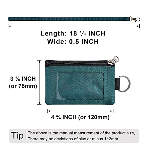 CHENSPRX Minimalist RFID Blocking Small Wallet with ID Window,WaterResistant Zip Id Case Wallet with Lanyard Keychain for Cards,Cash,Travel,Women,Men - color: DarkGreen