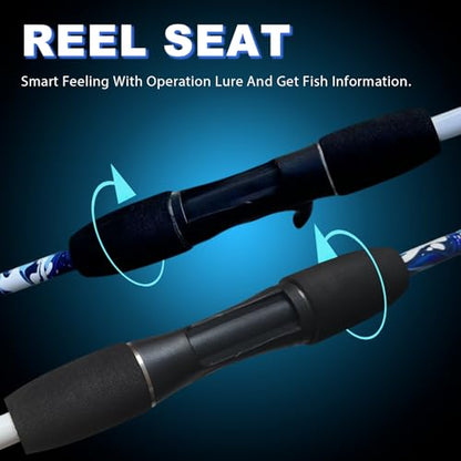 6'6" Fiberglass Casting Rod, 2-Piece Skull Design, Durable & Sensitive with Split-Grip Handle, Perfect for Bass, Pike, Catfish Fishing in Freshwater & Saltwater - color: HLZB-6'0", size: 6'0"