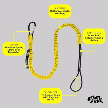 BearTOOLS Tool Lanyard with Buckle Strap – Clip Bungee Cord – Heavy Duty Screw Locking Connector – Fall Protection and Safety – Adjustable Loop End – Tough Tether – Construction - 09220YS (20 Pack) - size: 20-pack