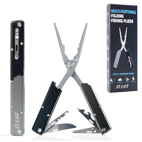 Selake 12-in-1 Saltwater Fishing Pliers EDC Multitool, Titanium Coated Marine Stainless Steel Folding Pen-Sized Hook Remover Braid Cutter Fishing Gear Gifts for Men