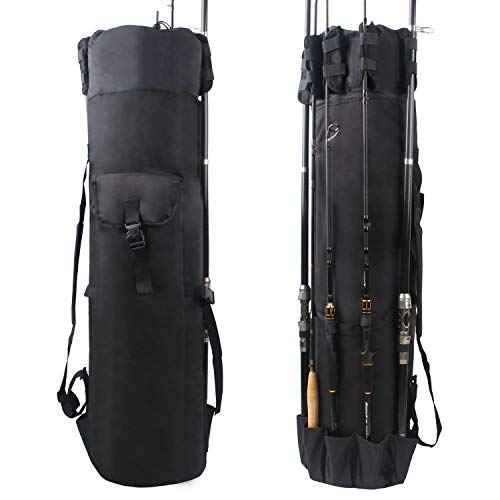 Fishing Pole Rod Holder Bags, Fishing Organizer Case Carrier Reel Pole Storage Bags Waterproof Fishing Gear Organizer Travel Carry Bags - color: Black