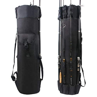 Fishing Pole Rod Holder Bags, Fishing Organizer Case Carrier Reel Pole Storage Bags Waterproof Fishing Gear Organizer Travel Carry Bags - color: Black