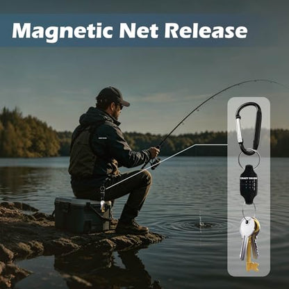 Magnetic Net Release for Fly Fishing, Aluminum Magnetic Quick Release Keychain, Fly Fishing Net Magnet Holder Retractor with Carabiner - color: black