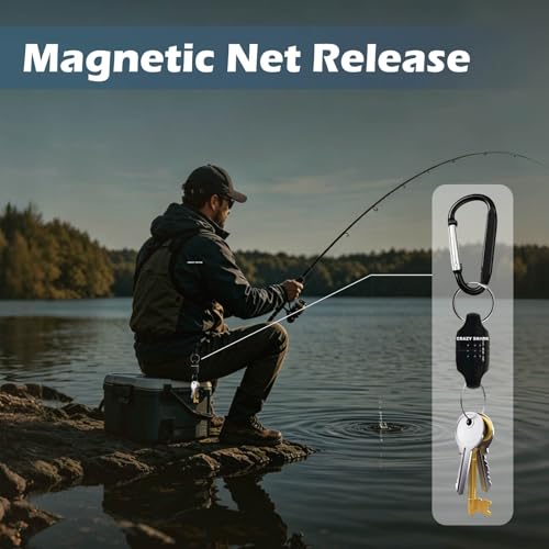 Magnetic Net Release for Fly Fishing, Aluminum Magnetic Quick Release Keychain, Fly Fishing Net Magnet Holder Retractor with Carabiner - color: black
