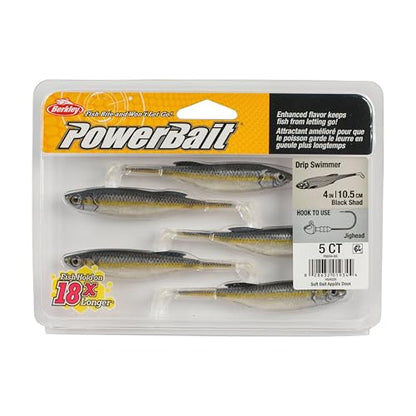 Berkley PowerBait Drip Swimmer Fishing Soft Bait - color: Black Shad, size: 4"