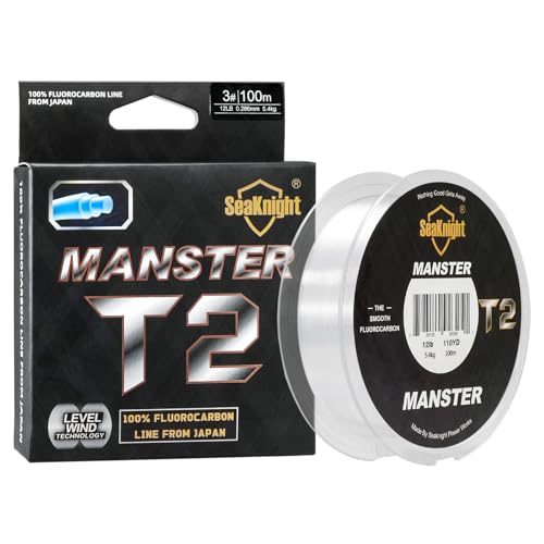 SeaKnight T2 100% Fluorocarbon Fishing Line, 110YD Japanese Material Leader Line, Low Visibility High Strength Abrasion Resistant for Saltwater Freshwater Fishing (3-35LB) - size: 25LB-110YD