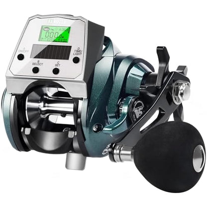 Digital Baitcasting Fishing Reel with LCD Display,8 oz Ultralight Electric Baitcaster Reel, 22-35 Lb Max Drag,6.3:1/7.2:1 Gear Ratio,Left/Right Handed,Compact Design for Freshwater & Saltwater - color: Greener-Right Hand, size: 35Lb-12 Smart-Solar Panel