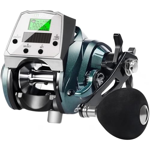 Digital Baitcasting Fishing Reel with LCD Display,8 oz Ultralight Electric Baitcaster Reel, 22-35 Lb Max Drag,6.3:1/7.2:1 Gear Ratio,Left/Right Handed,Compact Design for Freshwater & Saltwater - color: Greener-Right Hand, size: 35Lb-12 Smart-Solar Panel