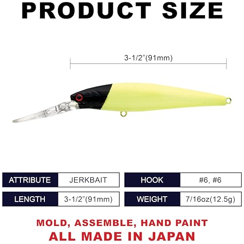LUCKY CRAFT SW Staysee 90SP V2 – 3.5” Saltwater Jerkbait, Deep Diving Suspending Minnow Lure for Halibut, Snook, Striped Bass & Inshore Gamefish - color: 718 Chartreuse Black Head