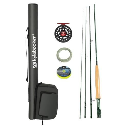 Kylebooker Fly Fishing Rod with Reel Combo Kit 3/4/5/6/7/8 Weight Starter Fly Fishing Outfit with Rod Bag - size: 7wt 9‘0“ 4pc Rod,7/8 Reel