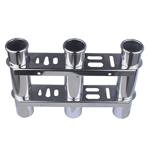 3 Tubes Fishing Rod Holder for Boat, 304 Stainless Steel 3 Tubes Linked Fishing Rod Rack Wall-Mounted Fishing Pole Holder with Tools Storage for Marine Boat Yacht RV
