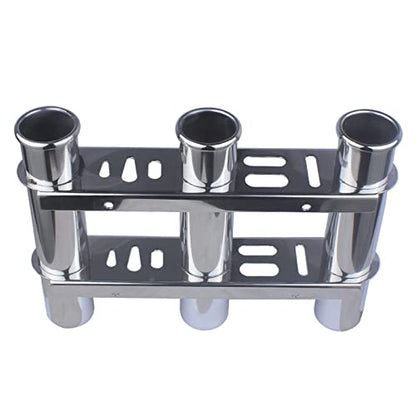 3 Tubes Fishing Rod Holder for Boat, 304 Stainless Steel 3 Tubes Linked Fishing Rod Rack Wall-Mounted Fishing Pole Holder with Tools Storage for Marine Boat Yacht RV