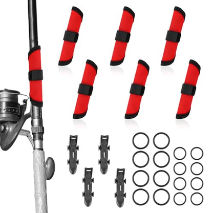 BOXOB 6pcs Fishing Hook Covers, 5.91 Inch Fishing Lure Covers with 4 Sets Bait Holders Hook Keeper Fish Pole Sleeve Rod Glove Protectors Wraps Essential Gear for Fishermen Gift