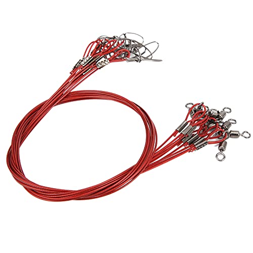 RiToEasysports Fishing Wire Line Leash, Anti Bite Steel Fishing Leader with Rolling, for Sea Boat Deep Sea - color: Red