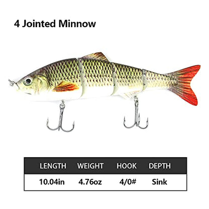 10in Multi Jointed Swimbait Fishing Lures Bait,4 Segment Big Giant Sinking Fishing Bass Lures,Crankbaits Swimbaits with Treble Hook - color: 10in,4.76oz-Color F