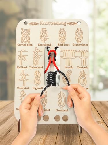 CALIDAKA Learn Knot Training Board, 16 Knotting Methods for Beginners, Portable Knot Tying Book for Fishing, Backpacking, Hiking, Outdoor Survival, Camping