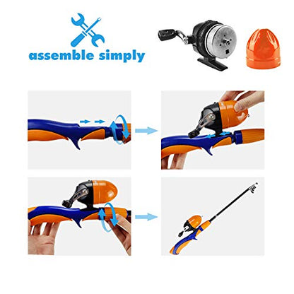 Urban Deco Kids Fishing Pole Set Portable Telescopic Kids Fishing Rod and Reel Combo Kit with Tackle Box for Beginners, Boys,Girls,Youth,Children - color: orange
