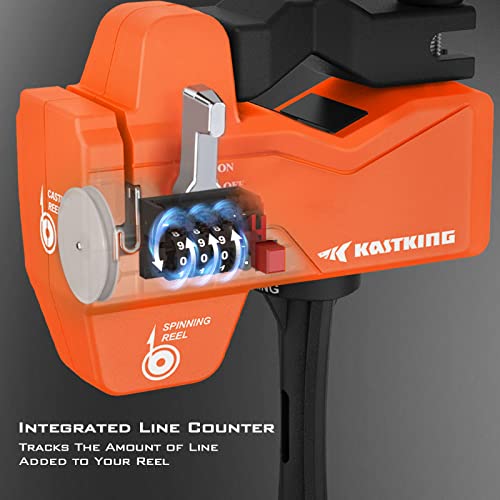 KastKing Kalibrate Fishing Line Spooler & 5’’ Braid Scissors - W/Line Counter, Patented Accessories, Portable, Compact, for Spinning & Casting Reels - No Line Twist, Fishing Gears Gifts for Men - style: Patented Line Spooler & Scissor - Orange