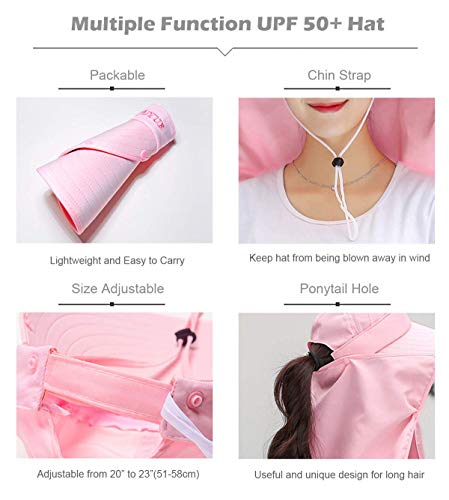 Women Wide Brim Face Mask Sun Hat Detachable Neck Face Flap Ponytail UV Protection Visor Hat Garden Fishing Hiking - color: A2-shun005-gray