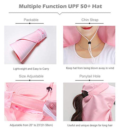 Women Wide Brim Face Mask Sun Hat Detachable Neck Face Flap Ponytail UV Protection Visor Hat Garden Fishing Hiking - color: A2-shun005-gray