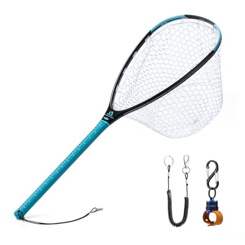 Maxcatch Fly Fishing Landing Net, Carbon Fiber Frame, Rubber Mesh, with Magnetic Net Release, for Trout Bass Catch and Release - style: Long Handle