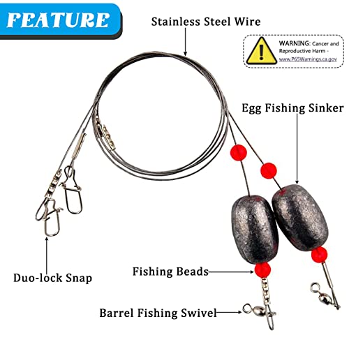 AGOOL Saltwater Grouper Rigs Carolina Rig Bottom Surf Fishing Rigs with Egg Sinkers Circle Hooks for Catfish Flounder Drum Redfish Grouper Halibut Snapper - size: 1.5oz sinkers(6pcs) + hooks(20pcs)