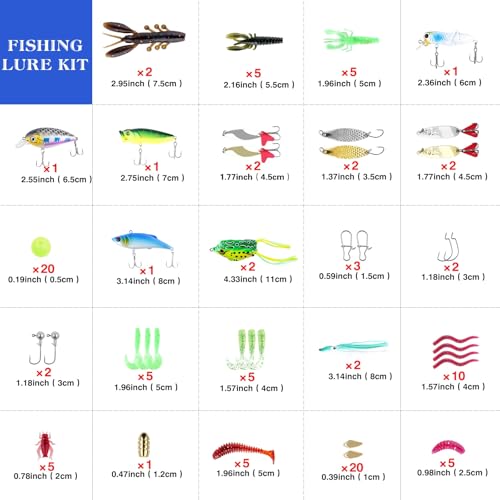 3-Layer Fishing Tackle Box with Tackle Included, Fishing Tools Kit Includes Pliers Fish Lip Gripper Scale Crankbait Spinnerbaits Soft Baits Hooks, Ideal Gift for Angler Saltwater Freshwater (Blue) - color: Blue