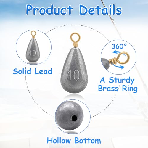 Fishing Weights Sinkers Kit, 5 Sizes 26pcs Drop Shot Weights Fishing Sinkers, Fishing Weights Lead Fishing Equipment for Saltwater Freshwater Ocean Catfish