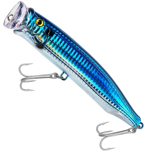 THKFISH Popper Lures Saltwater Tuna Popper Topwater Fishing Lures for Surf Fishing Bass with 3D Eyes for GT Tuna Large Fish 5.9in 1pc/3pcs - color: 1PC-BLUE