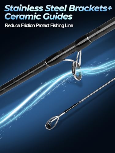 Jenseits Carbon Fiber Fishing Rod Series (6-12 Ft), Spinning & Casting Rods with Stainless Steel Ceramic Guides, Fast Action Fishing Pole for Bass, Trout, Walleye & Surf Fishing - size: 7'0"-Medium Heavy-Fast-Black, style: Spinning
