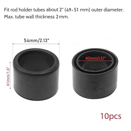 10PCS Rod Holder Insert Sleeves Cap, Fit 2" (49-51mm) Tube with 2mm Wall Thick, Rubber Fishing Rod Holder Cap, Tackle Caps Kit, Insert Protectors for Pole Rest Rack (Black)