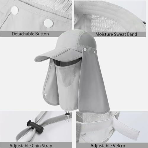 Foldable Baseball Cap with Detachable Neck Flap and Face Cover Portable Sun Hat Fishing Hats for Men Women - color: Khaki