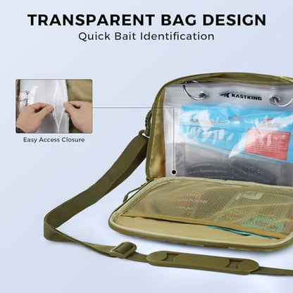 KastKing BaitSpace Detachable Bait Binder Tackle Bag – Large Clear Sleeves, Durable 900D Water-resistant Fabric, Soft Plastic Bait Storage For Hooks, Sinkers & Fishing Accessories - color: Khaki Camo