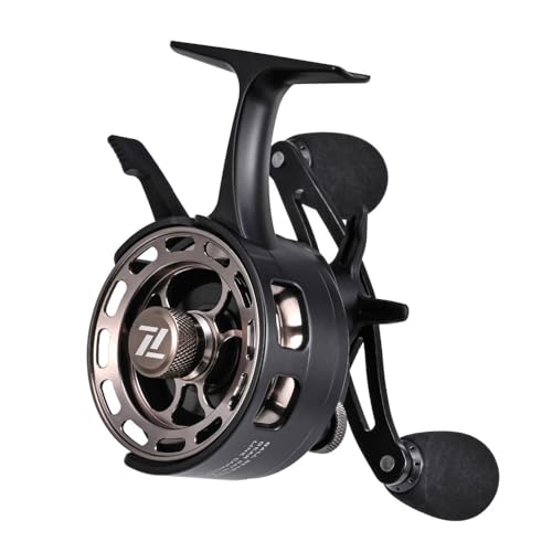 Ice Fishing Reel, 3.2:1 Gear Ratio Ultra Smooth 3+1 Ball Bearings and Magnetic Drop System, Aluminum Alloy Fishing Reel for Ice Fishing and Winter Angling - color: Black-Right