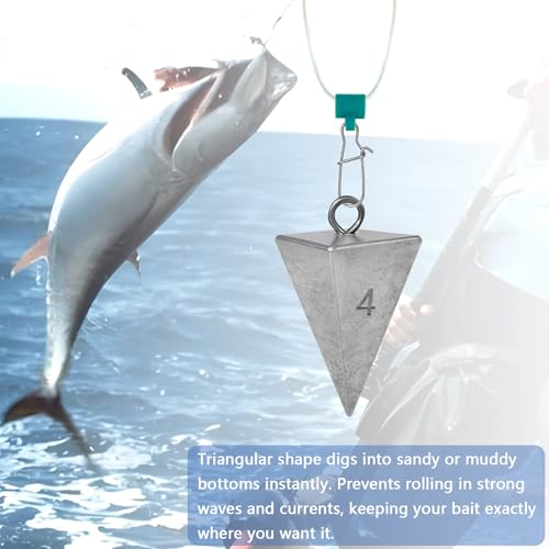 Pyramid Sinkers Fishing Weights 1oz 2oz 3oz 4oz Set - Surf Fishing Sinkers Gear Tackle for Saltwater Beach Casting, Anti-Roll Triangle Lead Weights - Strong Hold for Bottom Fishing Rig - size: 2oz-6pcs
