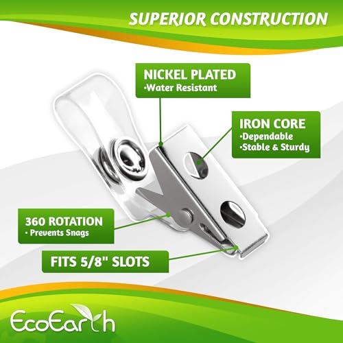 EcoEarth - Horizontal PVC Card Protector with Metal Clips and Vinyl Straps with Soft Edge - Sealable Fits 4x3 inch Inserts - Clear, 100 Pack - Waterproof ID Holder Bulk - ID Card Holder - size: 100 pack