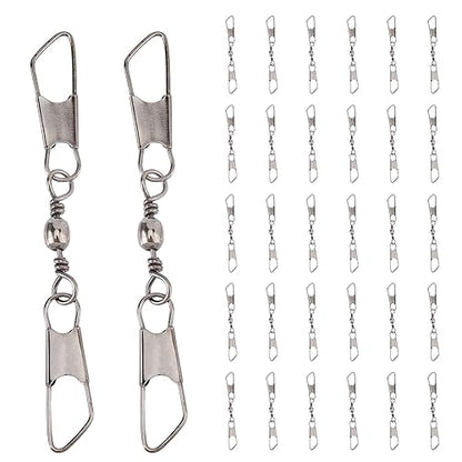 SUPERFINDINGS 30Pcs Double Fishing Snap Swivels Carbon Steel Fishing Rolling Bearing Connector Fishing Rolling Ball with Snap Connector Fishing Tackle Fishing Accessories, 89mm