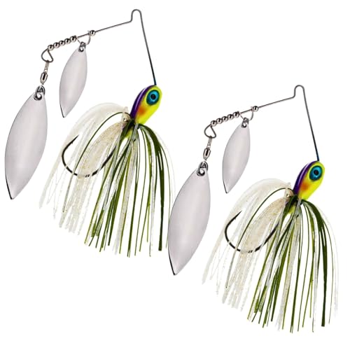 Reaction Tackle Tungsten Double Willow Spinnerbait, Compact Profile Bass Fishing Lure with Flash and Vibration for Largemouth and Smallmouth Bass (2-Pack) - color: Sunrise, size: 1/2 Oz