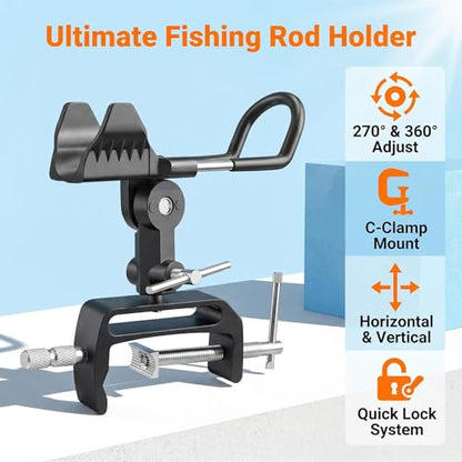 2 Pack Fishing Rod Holder for Boat,Clamp-On 2 Pack, 360° Adjustable, Fits 0.2"–3.1" Gunwales & Edges,Fishing Pole Holder for Boat for Yachts, Fishing Boats, Railings, and Riverbank Round Rails
