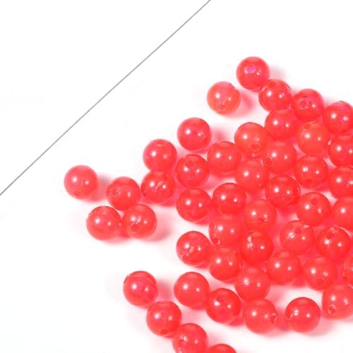 70 Pcs Fishing Beads for Catfish, Bobbers for Fishing Match with Fishing line, 6mm Plastic Luminous Round Soft Bait Egg Lure Rigs Freshwater Saltwater for Fishing Rigs