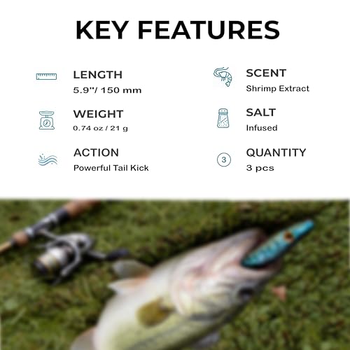 Thump Shad Paddle Tail Swimbait, 6" Soft Lures for Bass, Extra Weight Heavy Kicking Tail for Jig Head & Weighted Swimbait Hook, 3 Pack - color: Green Pumpkin Chartreuse