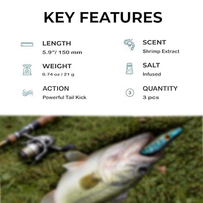 Thump Shad Paddle Tail Swimbait, 6" Soft Lures for Bass, Extra Weight Heavy Kicking Tail for Jig Head & Weighted Swimbait Hook, 3 Pack - color: Green Pumpkin Chartreuse