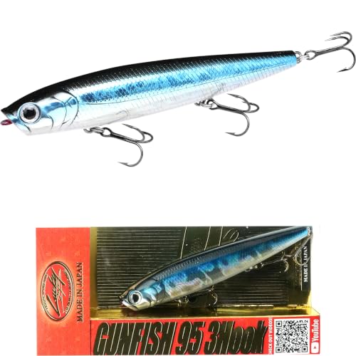 LUCKY CRAFT Gunfish 95 3 Hook Freshwater Fishing Lures and Bait for Bass Fish, Topwater Fish Line, Surface Bait with Treble Hooks, Fishing Gear for Tackle Box - color: 052 Aurora Black