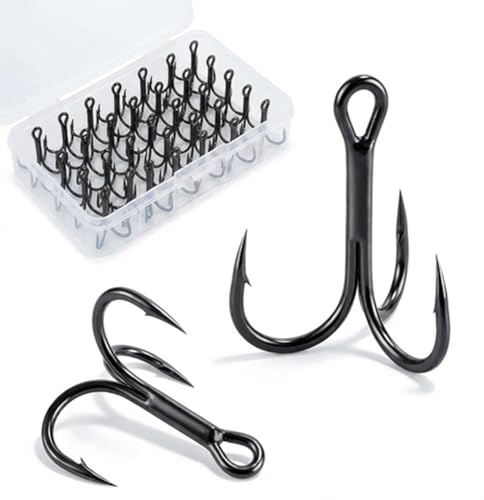 2# Treble Hooks 50 Pcs for Lure Replacement, High Carbon Steel Fishing Hooks. Ultra Sharp Replacement Hooks for Bass Trout Freshwater & Saltwater Fishing Lures Bait