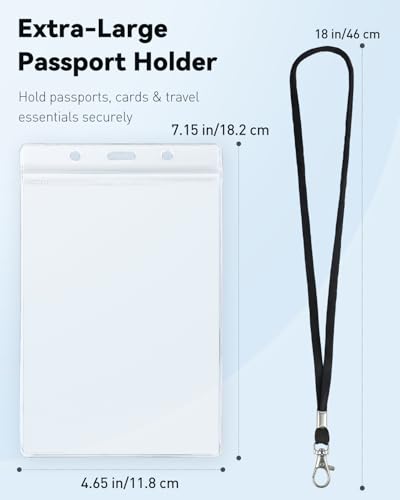 Uniclife 3 Pack Passport Holders with Lanyards for Travel Events | clear PVC passport holders with lanyards are waterproof and extra large for travel, cruises, events and IDs.
