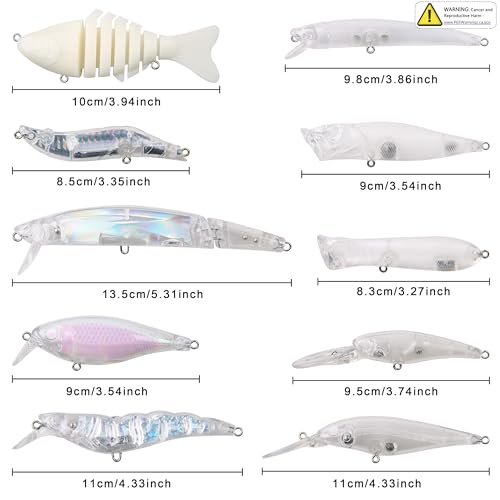Unpainted Fishing Lures Making Kit DIY Crankbaits Minnow Kit - 321/355pcs Blank Hard Bait Lure Set Include Pliers Treble Hook Split Rings Lure Eyes Stickers Making Supplies Make Your Own Fishing Lures - color: 355pcs