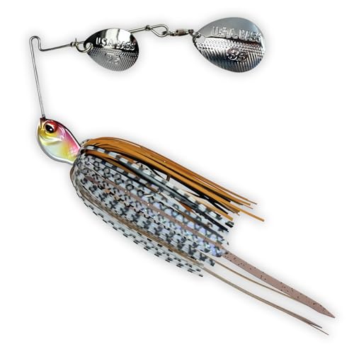 USA BASS Tackle Apache Attack Spinnerbait Type II Largemouth Smallmouth Spotted Bass Premium Fishing Bait Handtied Skirt Custom Blades Heavy Duty Hook New for 2025 - color: Tennessee Shad, size: 1/2oz - Colorado/Colorado